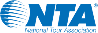 NTA logo featuring a blue globe and "National Tour Association" in inviting blue letters, symbolizing global travel.